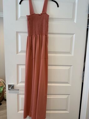 BUCKETLIST Rust Pink Smocked Jumpsuit